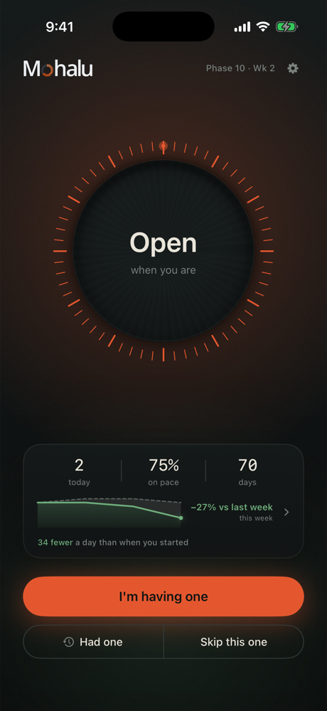 Mohalu timer open, ready to log